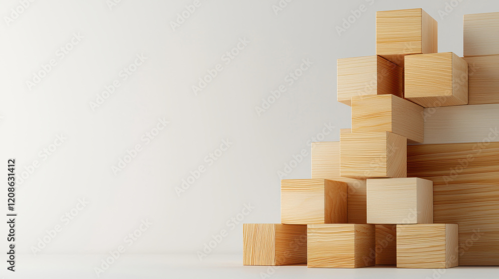 Aufkleber wooden blocks stacked in minimalist design, creating geometric pattern