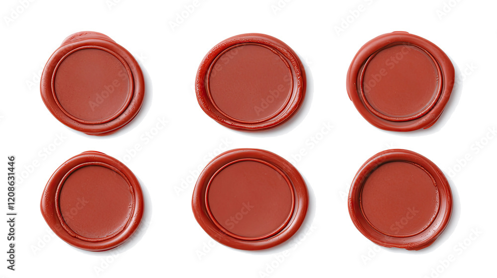 Poster set of red wax seals on transparent background generative ai