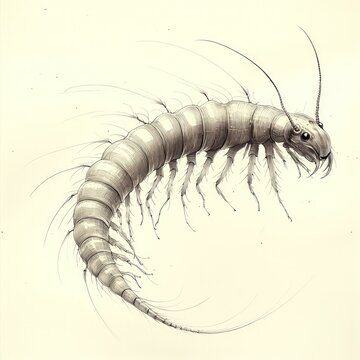 centipede drawing, detailed, monochrome, crawling clip art preview