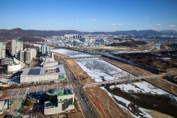 컨벤션센타,아파트,도로,눈,얼음,갑천,엑스포다리,유성구,대전 © JinChang