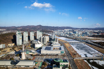 한빛탑,컨벤션센타,아파트,도로,눈,얼음,갑천,엑스포다리,유성구,대전 © JinChang