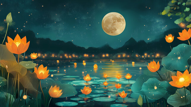 Loy krathong day, also called the loi krathong festival, is one of thailand's most beloved festivals, occurring annually on the full moon of the twelfth lunar month. Lunar Garden. Illustration