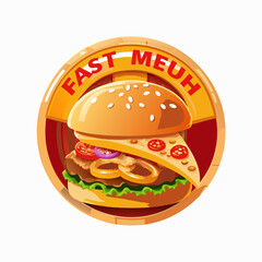 burger and fries chips logo white background