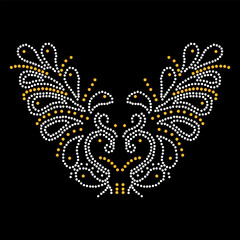 Rhinestone applique collar design for t-shirt or blouse hot-fix transfer. Abstract beautiful glitter applique rhinestone motif.	
