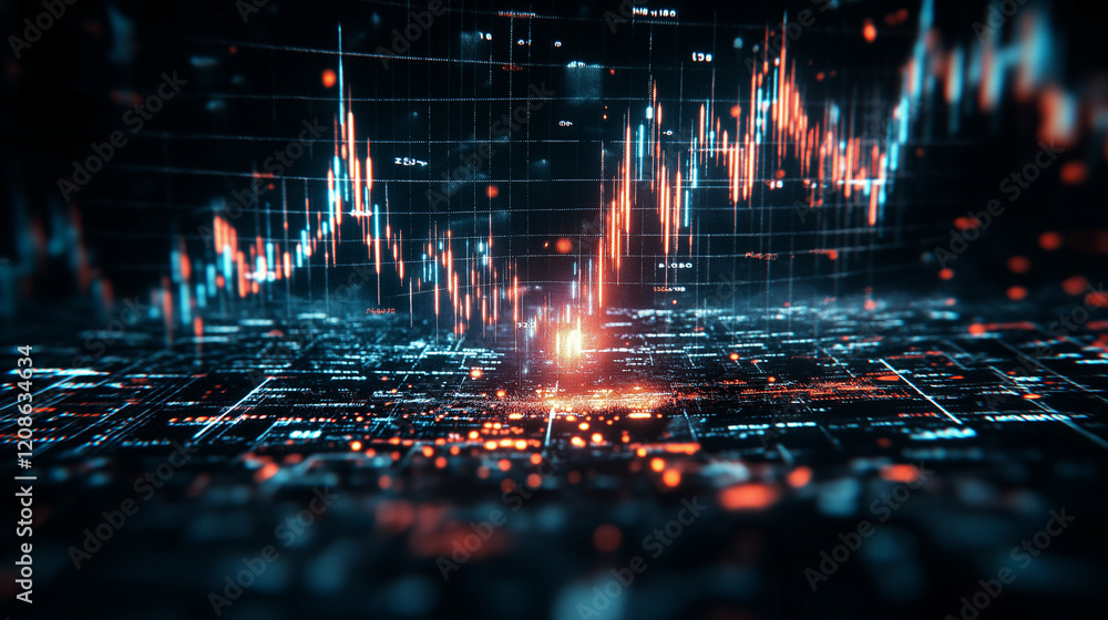 Aufkleber digital financial landscape: a mesmerizing abstract of data streams and glowing graphs against a dar