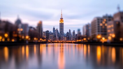 Obraz premium Cityscape twilight,river reflection, buildings, urban, travel brochure