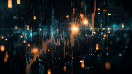 Digital Cityscape: A mesmerizing abstract landscape of digital data visualized as a futuristic city with shimmering lights and vibrant colors.