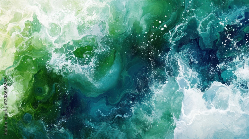 Aufkleber abstract swirling liquid paint with shades of green and blue creating a dynamic pattern