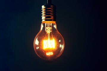 Warm glowing light bulb illuminating dark space with elegance