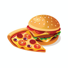 food collection burger on pizza vector white background 