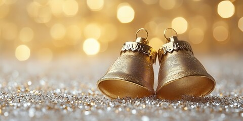 Golden bells adorned with festive sparkle for celebration season