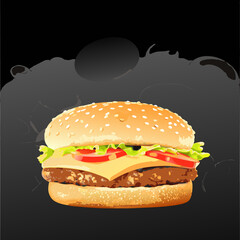 hamburger on black background
