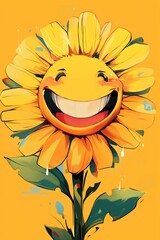 Daisy flower with smiley face cartoon