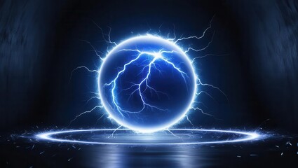 Floating energy sphere emitting blue light in a dark void digital art sci-fi environment gigapixel view