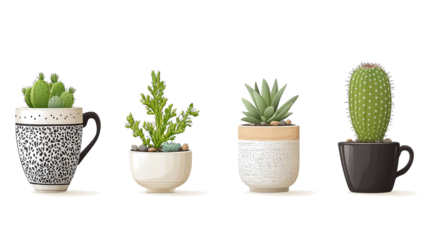 Set of Small Indoor Plants in Decorative Pots Generative AI