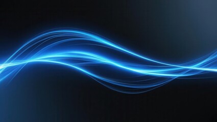 Dynamic blue energy waves flowing through cosmic space abstract artwork dark background ethereal viewpoint