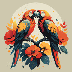 two birds on a branch kissing vector