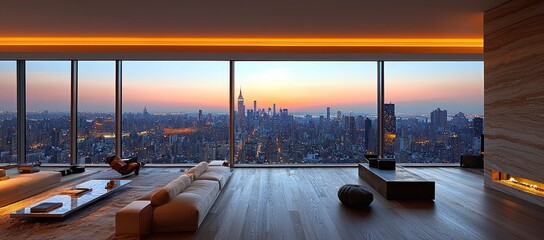 Fototapeta premium Luxury apartment sunset city view