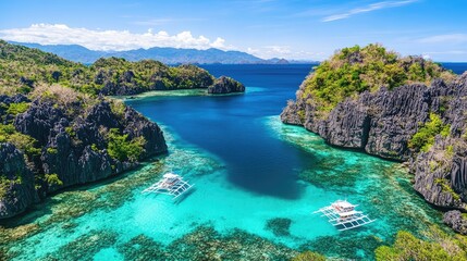 A tranquil lagoon with clear turquoise waters surrounded by dense tropical foliage.