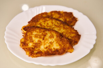 Deruny, potato pancakes. Traditional Ukrainian dish, delicious national food