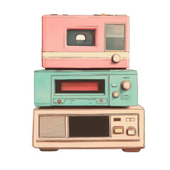 Retro radio tape player on transparent background