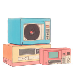 Obraz premium Retro radio tape player on transparent background