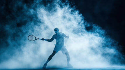 Epic tennis shot, blue theme, pro player, tennis player, professional, sport, fitness