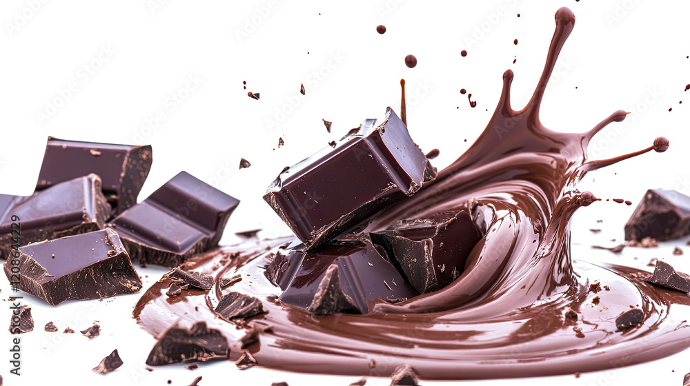 Poster spilled chocolate splash with swirling dynamic effect generative ai