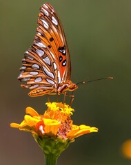 gulf fritillary butterfly on zinnia