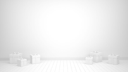 Gift boxes in a space with walls and floors