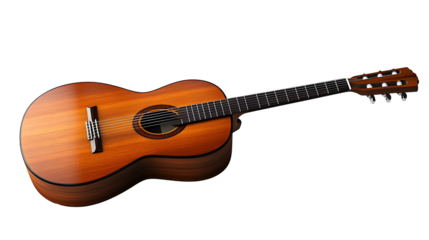 Classic Acoustic Guitar: A vintage-style acoustic guitar with a rich, sunburst finish and intricate details. The instrument is laid out in a classic pose against a simple background.