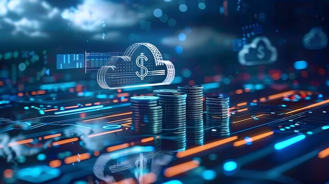 Cloud Computing Cost Efficiency, cost efficiency in cloud computing with an image showing pay-per-use pricing models, resource optimization techniques