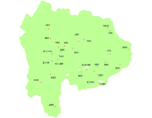 山梨県　地図　黄緑　斑点　イラスト