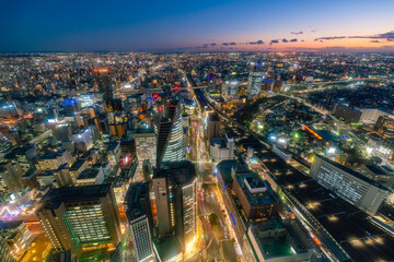 Obraz premium Aerial view of Nagoya in Japan at night