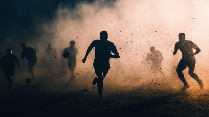 Epic sports photography, speed, action, sports, top level, sportsmanship, elite, heroic, winners, team sport, droplets of rain, editorial style shot, runners