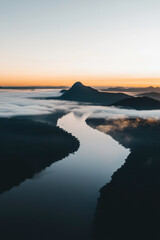 Fototapeta premium The amazon river, south american nature, Brazil, Colombia, Peru, pristine jungle, aerial shot, HDR style photo, perfect for magazine or nature themed articles, epic composition, negative space, drama