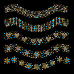 Rhinestone applique collar design for t-shirt or blouse hot-fix transfer. Abstract beautiful glitter applique rhinestone motif.	