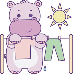 Cute hippo vector icon. Funny baby hippo animal series stock illustration. life of fluffy hippo designs.