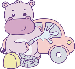 Naklejka premium Cute hippo vector icon. Funny baby hippo animal series stock illustration. life of fluffy hippo designs.