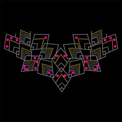 Rhinestone applique collar design for t-shirt or blouse hot-fix transfer. Abstract beautiful glitter applique rhinestone motif.	
