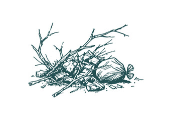 Tree Branch Waste Hand Drawn Sketch Illustration Vector Isolated