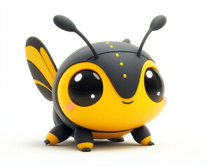 Naklejka premium Adorable cartoon bee with big eyes, small smiling mouth.
