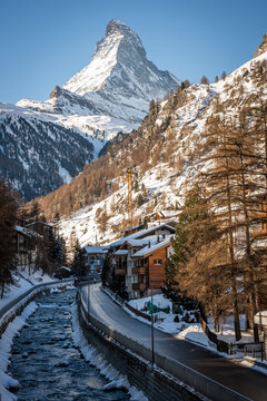 Iconic Matterhorn Mountain seen from Zermatt in Switzerland