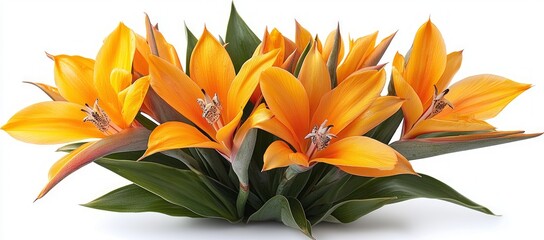 Obraz premium Orange lilies bouquet, white background, floral arrangement, spring, greeting card