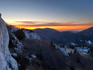 Early dawn before sunrise on the Premuzic Trail - Velebit Nature Park, Croatia (Rana zora pred...