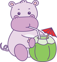 Cute hippo vector icon. Funny baby hippo animal series stock illustration. life of fluffy hippo designs.
