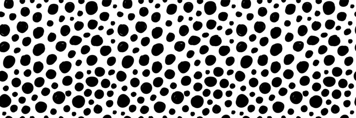 Seamless pattern with black circles on a white background. Doodle hand drawn texture. Perfect for fabric, gift wrap, postcards, or home decor like pillows and curtains. Vector illustration