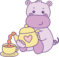 Cute hippo vector icon. Funny baby hippo animal series stock illustration. life of fluffy hippo designs.
