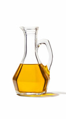 Glass Jug Filled with Golden Liquid on a White Background Creates a Visually Striking Contrast.