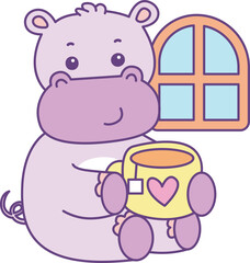 Cute hippo vector icon. Funny baby hippo animal series stock illustration. life of fluffy hippo designs.